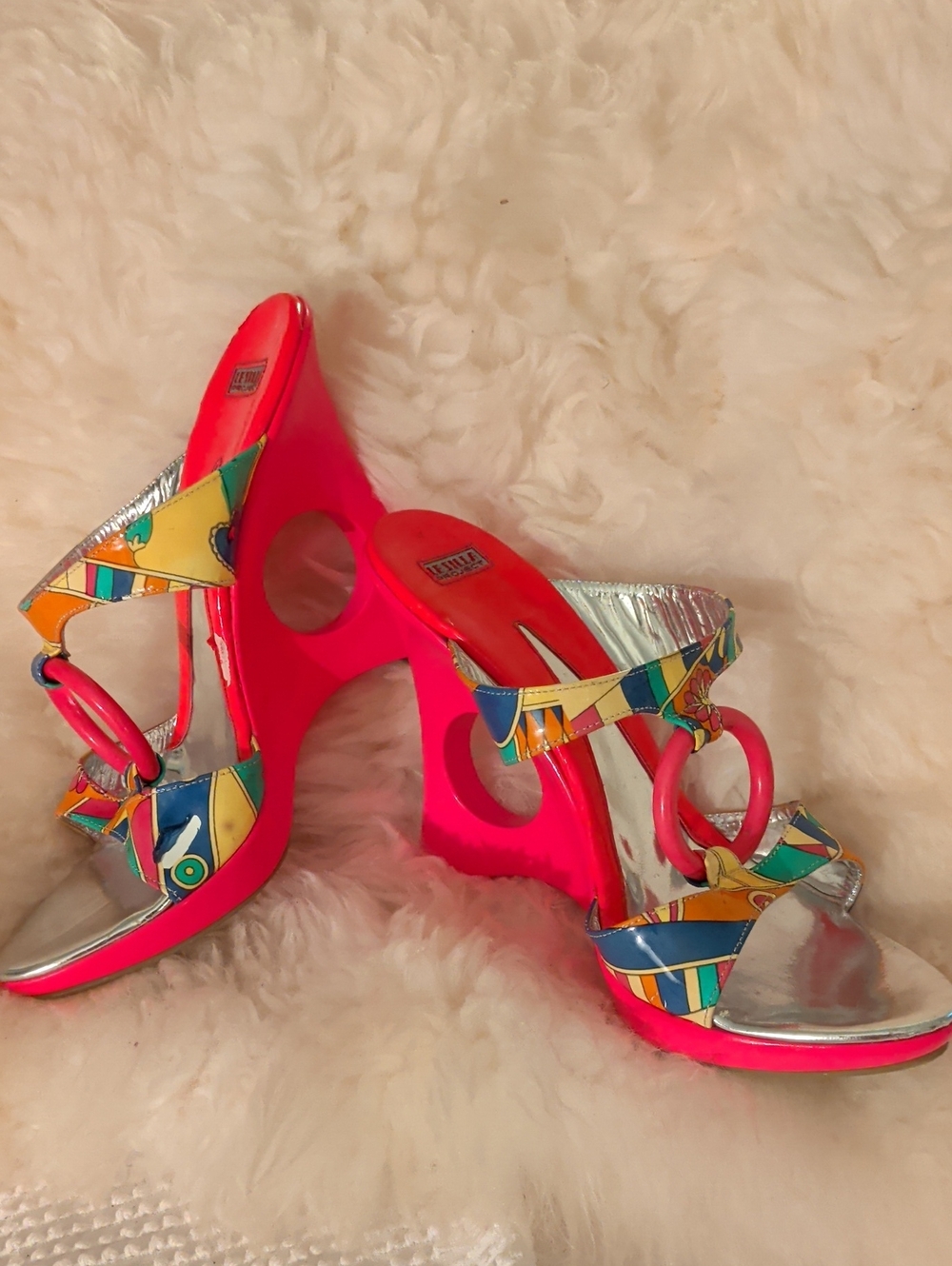 Lesilla Project Women's Hot Pink Cutout Wedge Sandals - Colorful Strap Detail